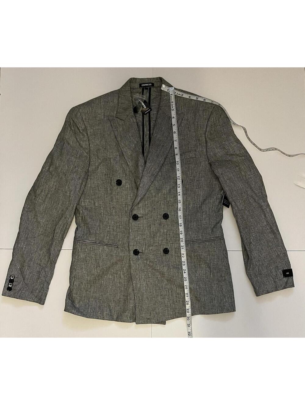 Express Men’s 40R Slim Fit Double Breasted Blazer Jacket Gray Black Checkered